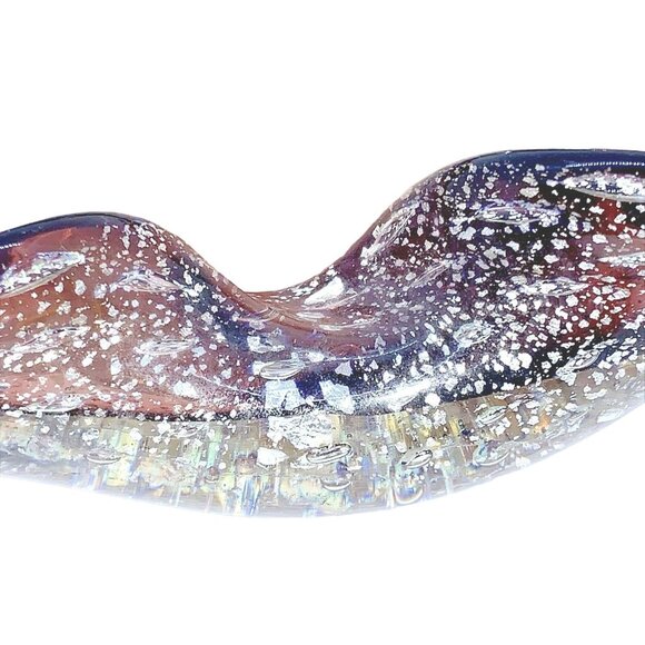 MCM Murano Gold Leaf & Bullicante Amethyst Aventurine Ashtray Folded Bowl - Picture 9 of 16